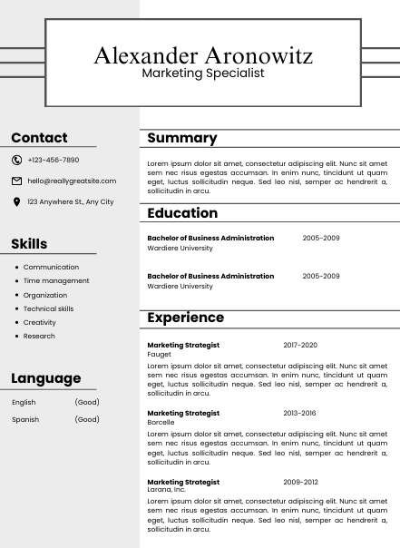 Grey White Simple CV Template